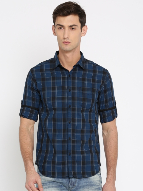 

Ecko Unltd Men Black & Blue Slim Fit Checked Casual Shirt
