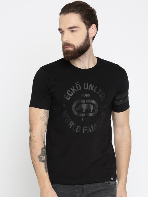 

Ecko Unltd Men Black Printed Round Neck Slim Fit T-shirt