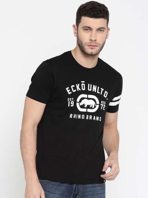 

Ecko Unltd Men Black Printed Round Neck Slim Fit T-shirt