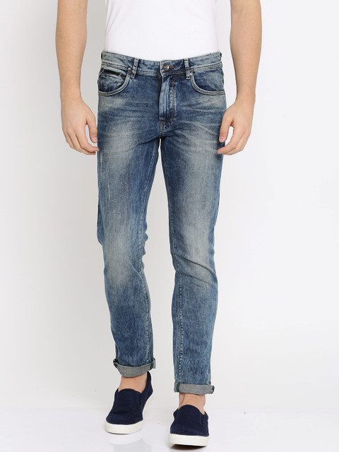 

United Colors of Benetton Men Blue Skinny Fit Mid-Rise Low Distress Stretchable Jeans