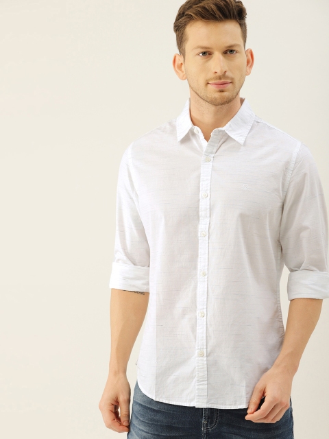 

United Colors of Benetton Men White Slim Fit Self-Striped Casual Shirt
