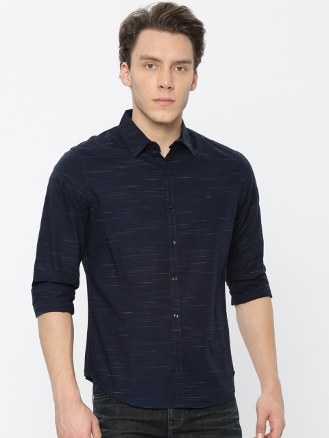 

United Colors of Benetton Men Navy Blue Slim Fit Striped Casual Shirt