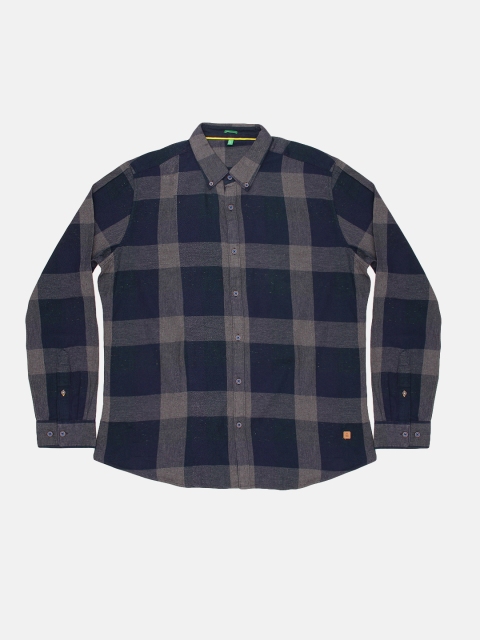 

United Colors of Benetton Men Blue & Grey Slim Fit Checked Casual Shirt
