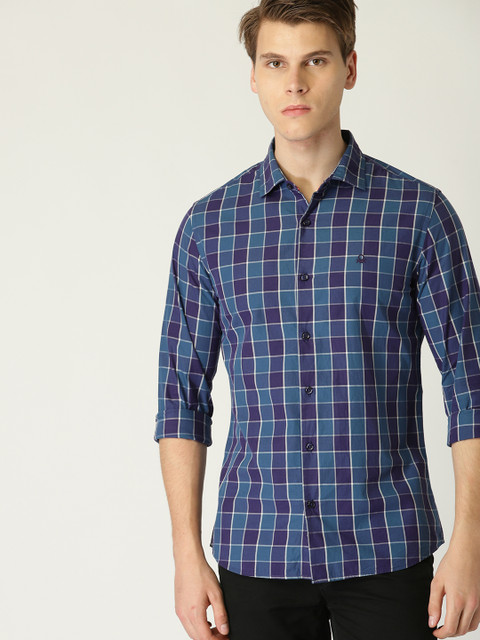 

United Colors of Benetton Men Purple & Blue Slim Fit Checked Casual Shirt