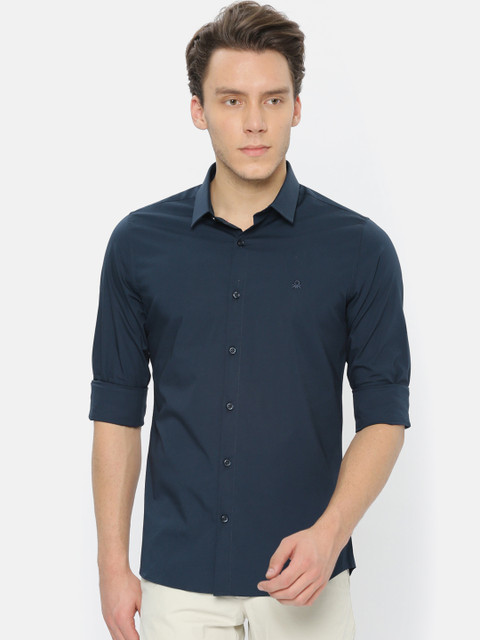 

United Colors of Benetton Men Navy Regular Fit Solid Casual Shirt, Navy blue