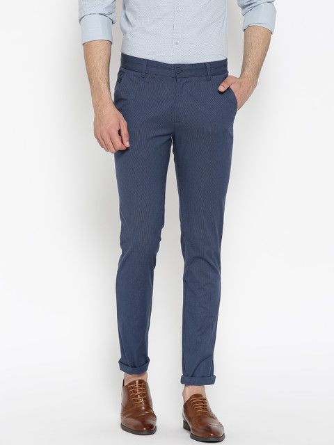 

United Colors of Benetton Men Navy Slim Fit Self-Design Trousers, Navy blue