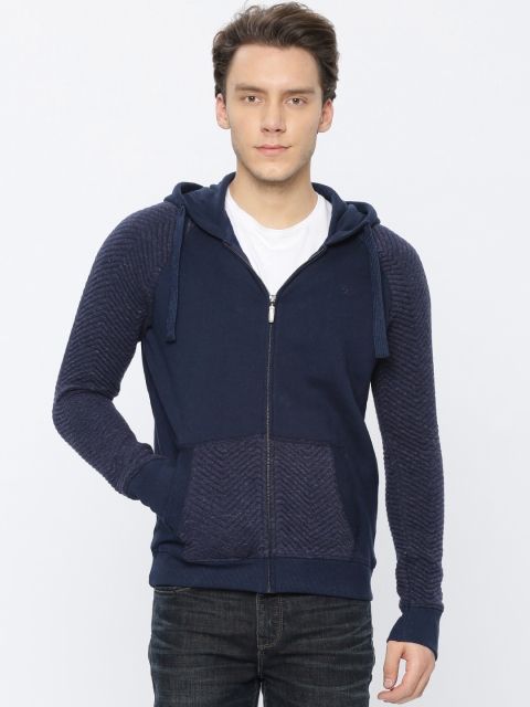 

United Colors of Benetton Men Navy Blue Solid Hooded Sweatshirt