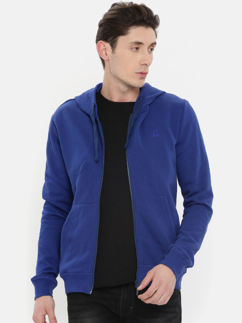 

United Colors of Benetton Men Blue Solid Hooded Sweatshirt