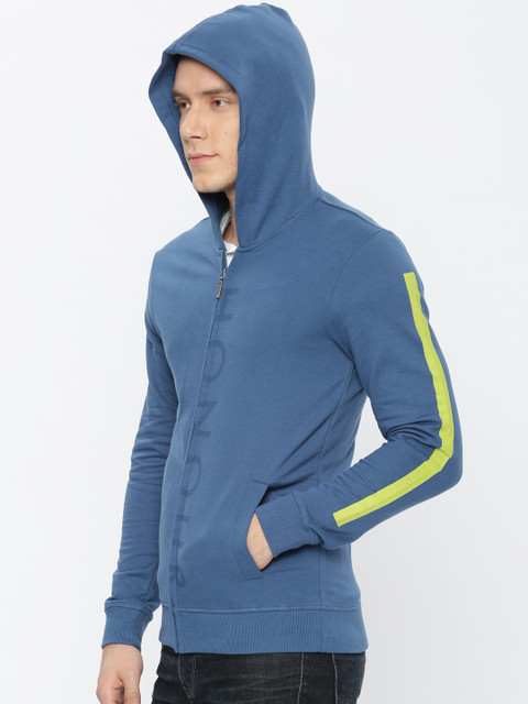 

United Colors of Benetton Men Blue Solid Hooded Sweatshirt