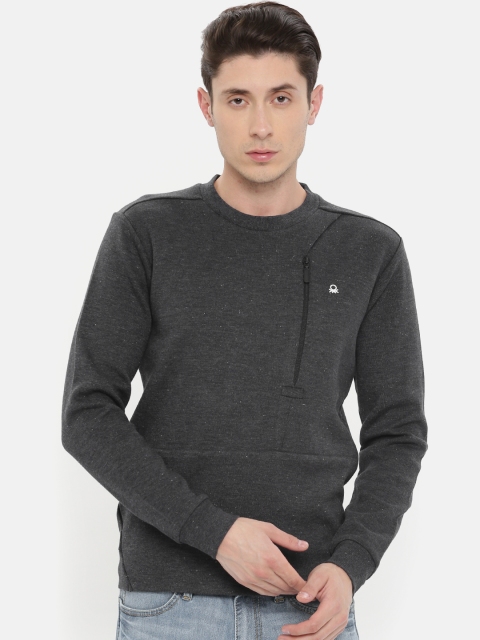 

United Colors of Benetton Men Charcoal Grey Solid Sweatshirt