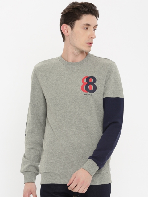 

United Colors of Benetton Men Grey Melange Solid Sweatshirt