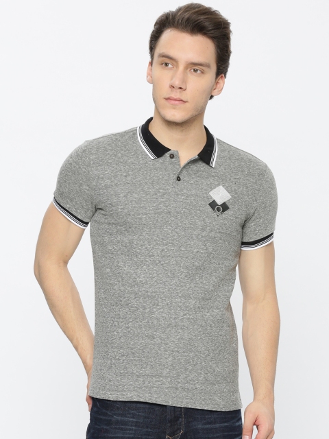 

United Colors of Benetton Men Grey Melange Solid Polo Collar T-shirt