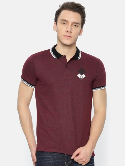 

United Colors of Benetton Men Maroon Self Design Polo Collar T-shirt
