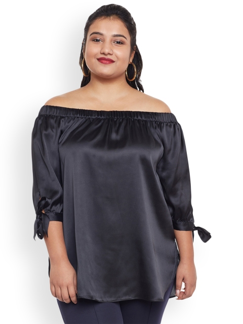 

NuBella Plus Size Women Black Solid Satin Bardot Top