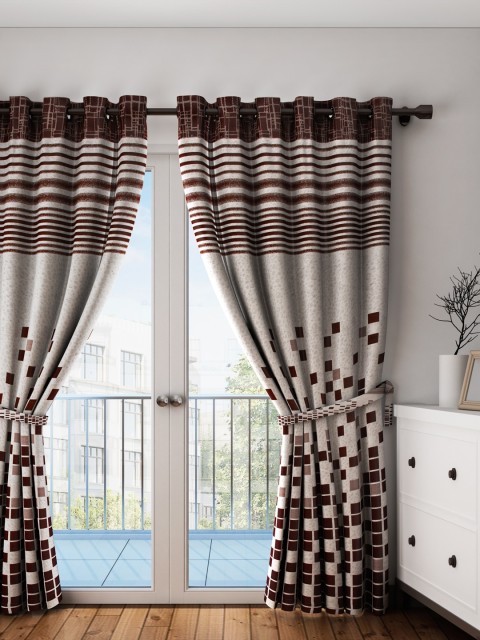 

HOUZZCODE Brown & Beige Set of Single Door Curtains