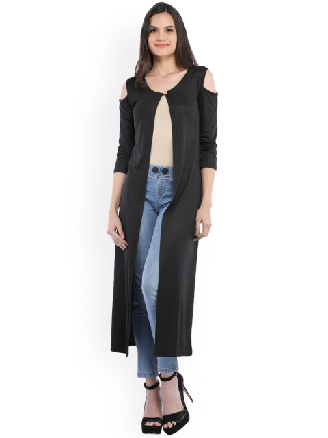 

Cottinfab Black Solid Open Front Cold Shoulder Shrug