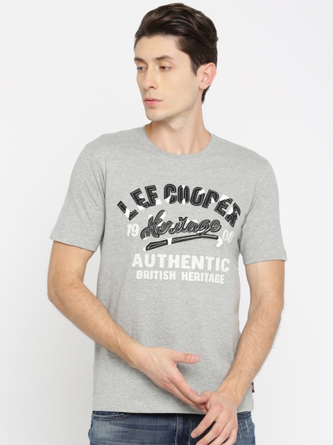 

Lee Cooper Men Grey Melange Printed Round Neck T-shirt