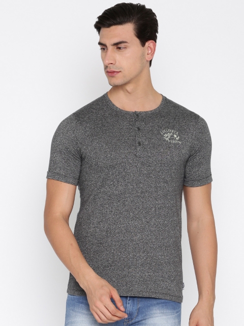 

Lee Cooper Men Charcoal Grey Solid Henley Neck T-shirt