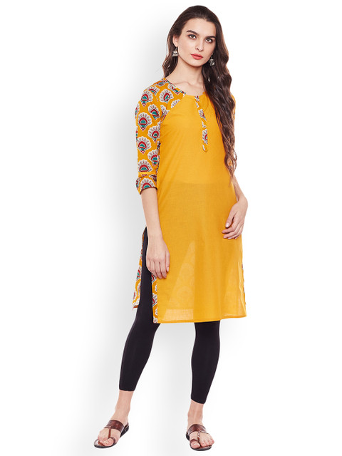 

rangeelo rajasthan Women Yellow Printed Straight Kurta