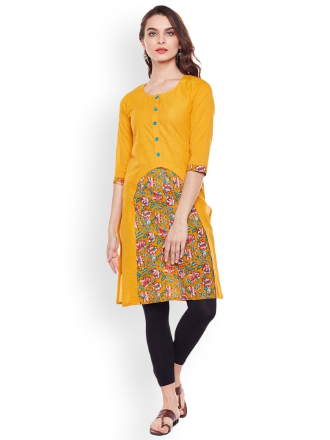 

Rangeelo Rajasthan Women Yellow Printed Straight Kurta