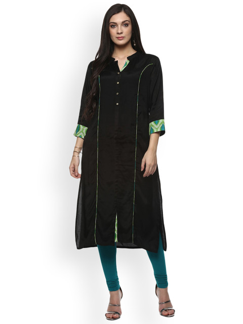 

Rangeelo Rajasthan Women Black Solid Straight Kurta