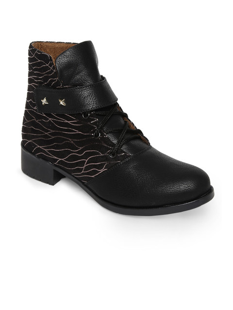 

Marc Loire Women Black Printed Synthetic Leather High-Top Flat Boots