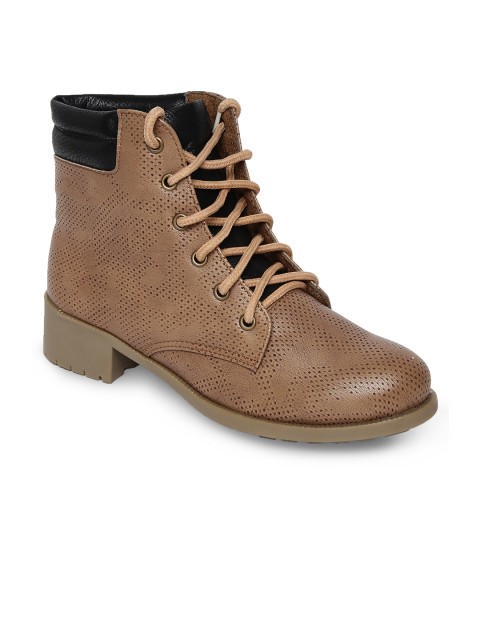 

Marc Loire Women Brown Perforations Synthetic Leather Mid-Top Flat Boots