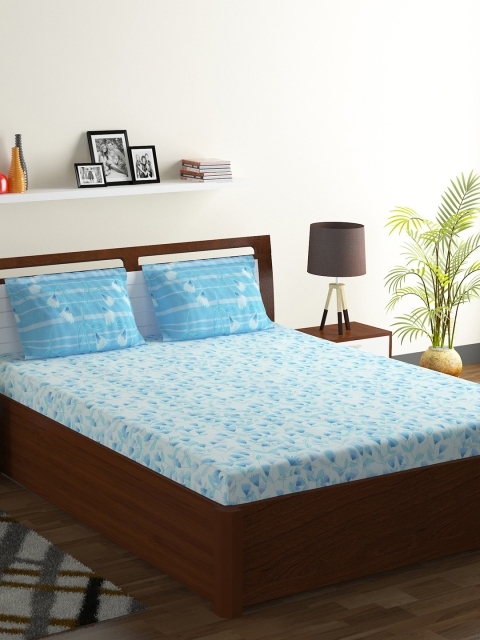 

BOMBAY DYEING Blue Floral Flat 130 TC Polycotton 1 King Bedsheet with 2 Pillow Covers