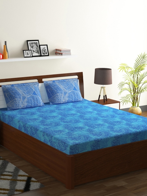 

BOMBAY DYEING Blue Floral Flat 130 TC Polycotton 1 King Bedsheet with 2 Pillow Covers