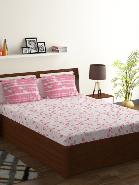 

BOMBAY DYEING Pink & White Floral Flat 130 TC Polycotton 1 King Bedsheet with 2 Pillow Covers