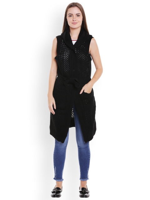 

Globus Women Black Self Design Tie-Up Shrug