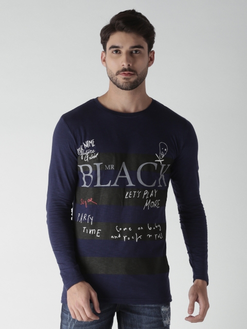 

Blue Saint Men Navy Printed Round Neck Slim Fit T-shirt, Navy blue