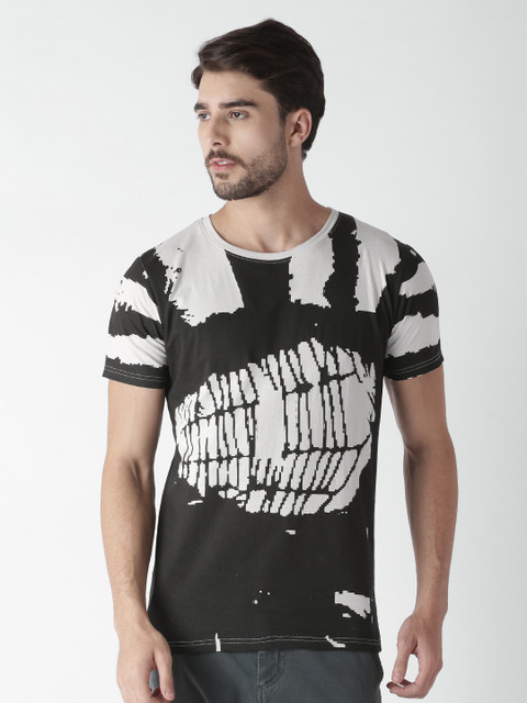 

Blue Saint Men Black Printed Round Neck Slim Fit T-shirt