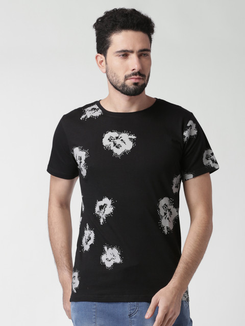 

Blue Saint Men Black Printed Round Neck Slim Fit T-shirt