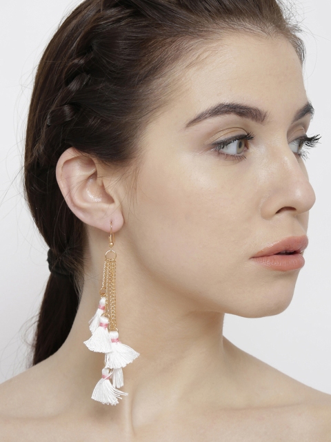

Shining Diva White & Gold-Toned Contemporary Drop Earrings