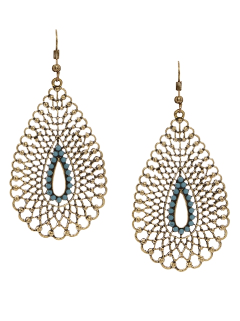 

Shining Diva Blue & Gold-Toned Teardrop-Shaped Drop Earrings