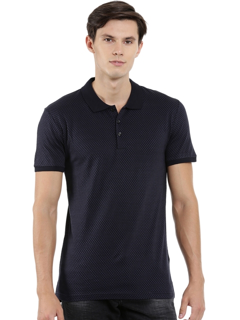 

Antony Morato Men Blue & Black Self-Design Polo Collar T-shirt