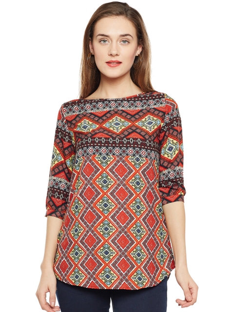 

Ruhaans Women Rust Orange & Yellow Printed Top