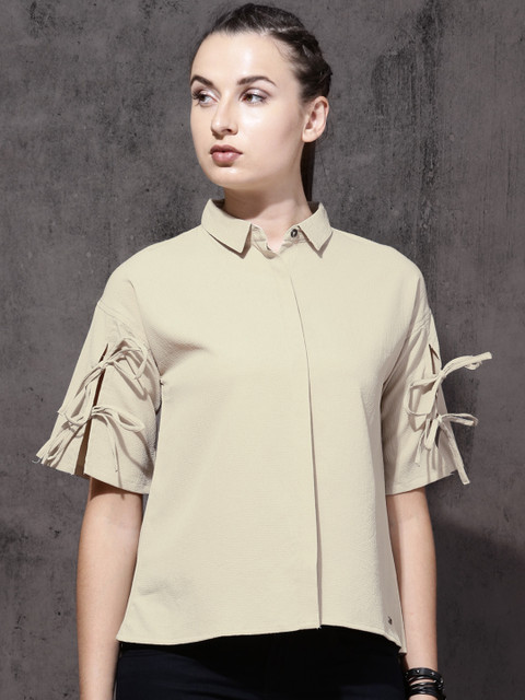 

Roadster Women Beige Regular Fit Solid Casual Shirt