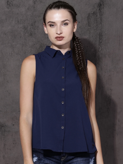 

Roadster Women Navy Blue Regular Fit Solid Casual Shirt