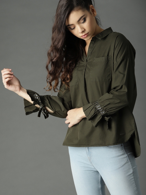 

Roadster Fast and Furious Women Olive Green Solid Shirt Style Top