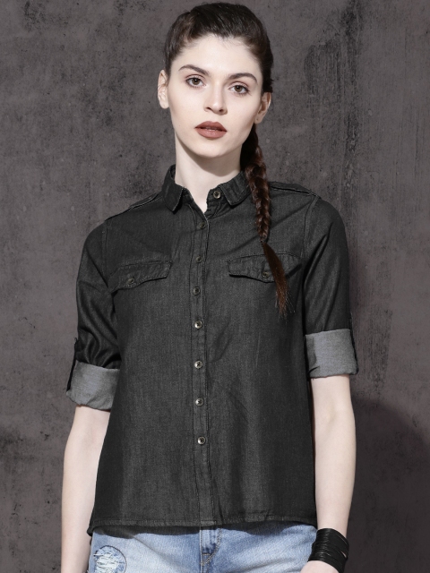 

Roadster Women Charcoal Grey Regular Fit Solid Casual Shirt