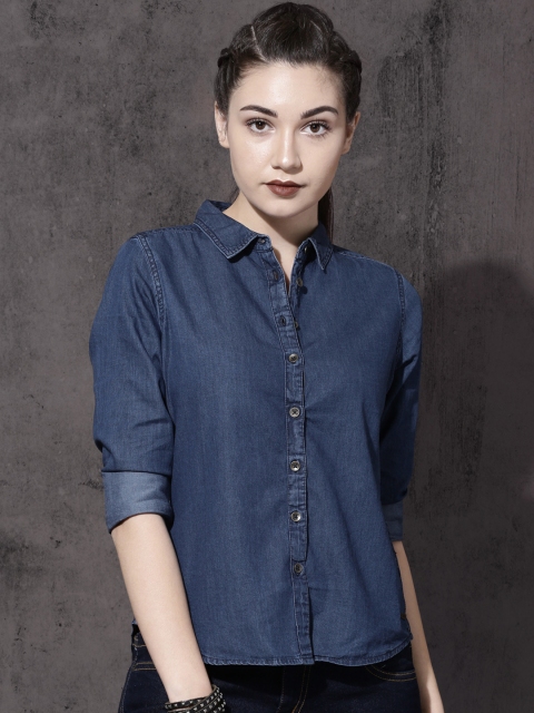 

Roadster Women Blue Solid Chambray Shirt