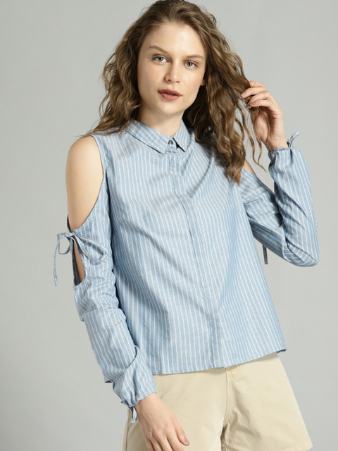 

Roadster Women Blue & White Striped Shirt Style Top