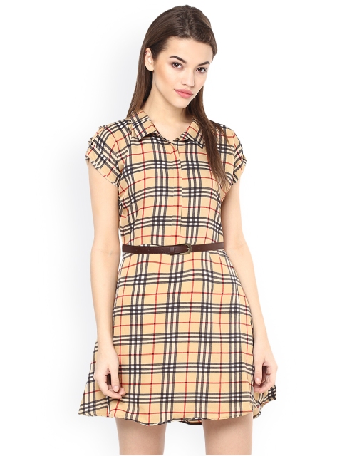 

La Zoire Women Beige Checked Fit and Flare Dress