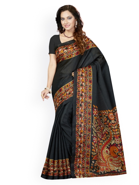 

Ishin Black Art Silk Solid Bhagalpuri Saree