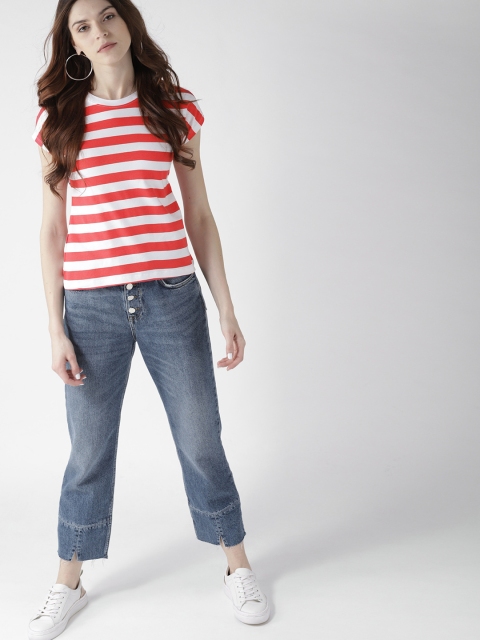 

Mast & Harbour Women Red & White Striped Round Neck T-shirt