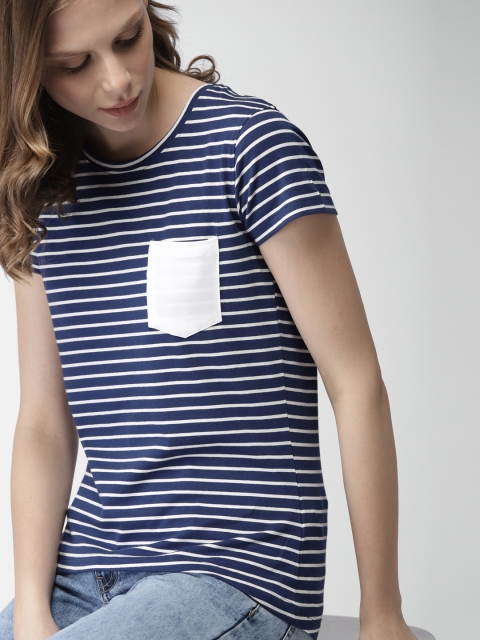 

Mast & Harbour Women Navy Blue & White Striped T-shirt