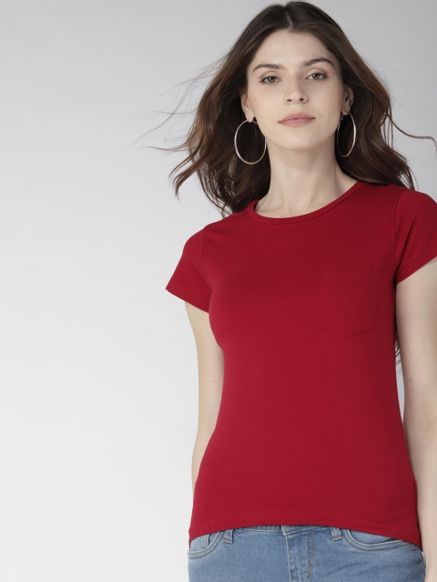 

Mast & Harbour Women Maroon Solid Round Neck T-shirt