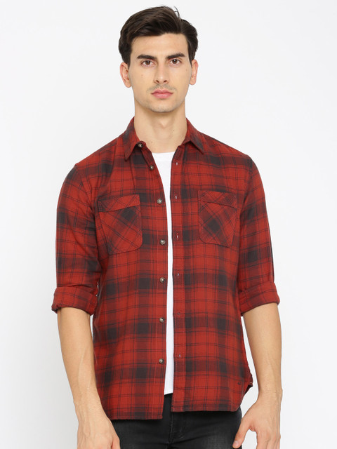 

Jack & Jones Men Red & Black Slim Fit Checked Casual Shirt